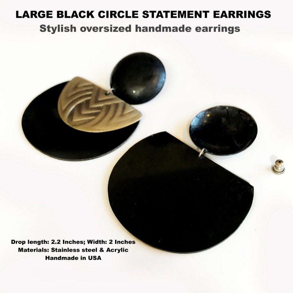 Large Black Circle Statement Earrings - image 5
